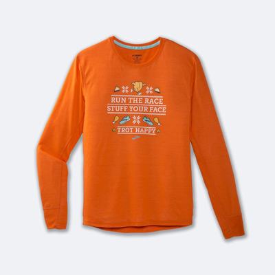 Brooks Distance Grafika Long Sleeve Férfi Póló Narancssárga | HU196253