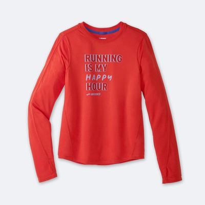 Brooks Distance Grafika Long Sleeve Női Póló Piros | HU263874