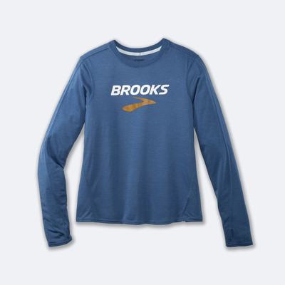 Brooks Distance Grafika Long Sleeve Női Póló Kék Szürke | HU496012