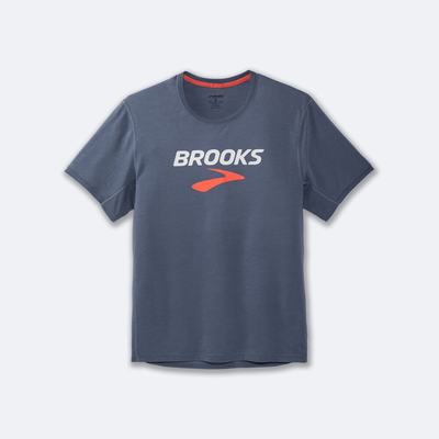 Brooks Distance Grafika Short Sleeve Férfi Póló Szürke | HU325647