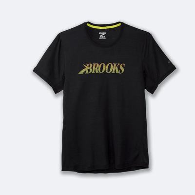 Brooks Distance Grafika Short Sleeve Férfi Póló Fekete | HU689130