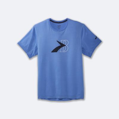 Brooks Distance Grafika Short Sleeve Férfi Póló Kék | HU698475