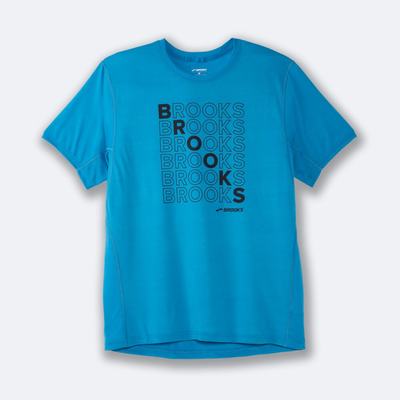 Brooks Distance Grafika Short Sleeve Férfi Póló Kék | HU896253