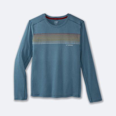 Brooks Distance Long Sleeve 2.0 Férfi Póló Kék/Csíkok | HU237594