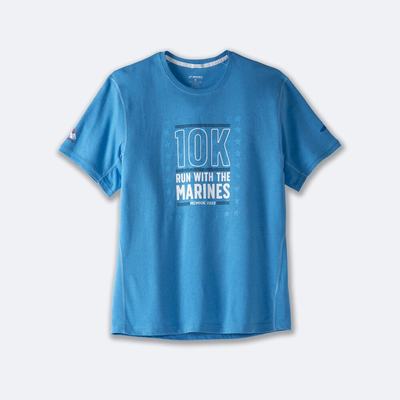 Brooks MCM22 Distance Grafika Short Sleeve Férfi Póló Kék | HU351480