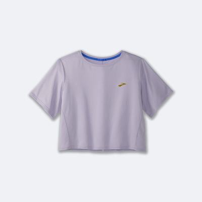 Brooks Run Within Crop Tee Női Póló Lila Szürke Csíkok | HU450782