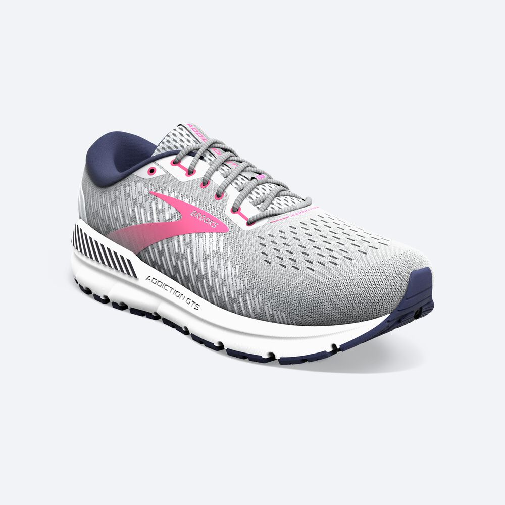 Brooks Addiction GTS 15 Női Futócipő Szürke/Sötétkék/Rózsaszín | HU349270