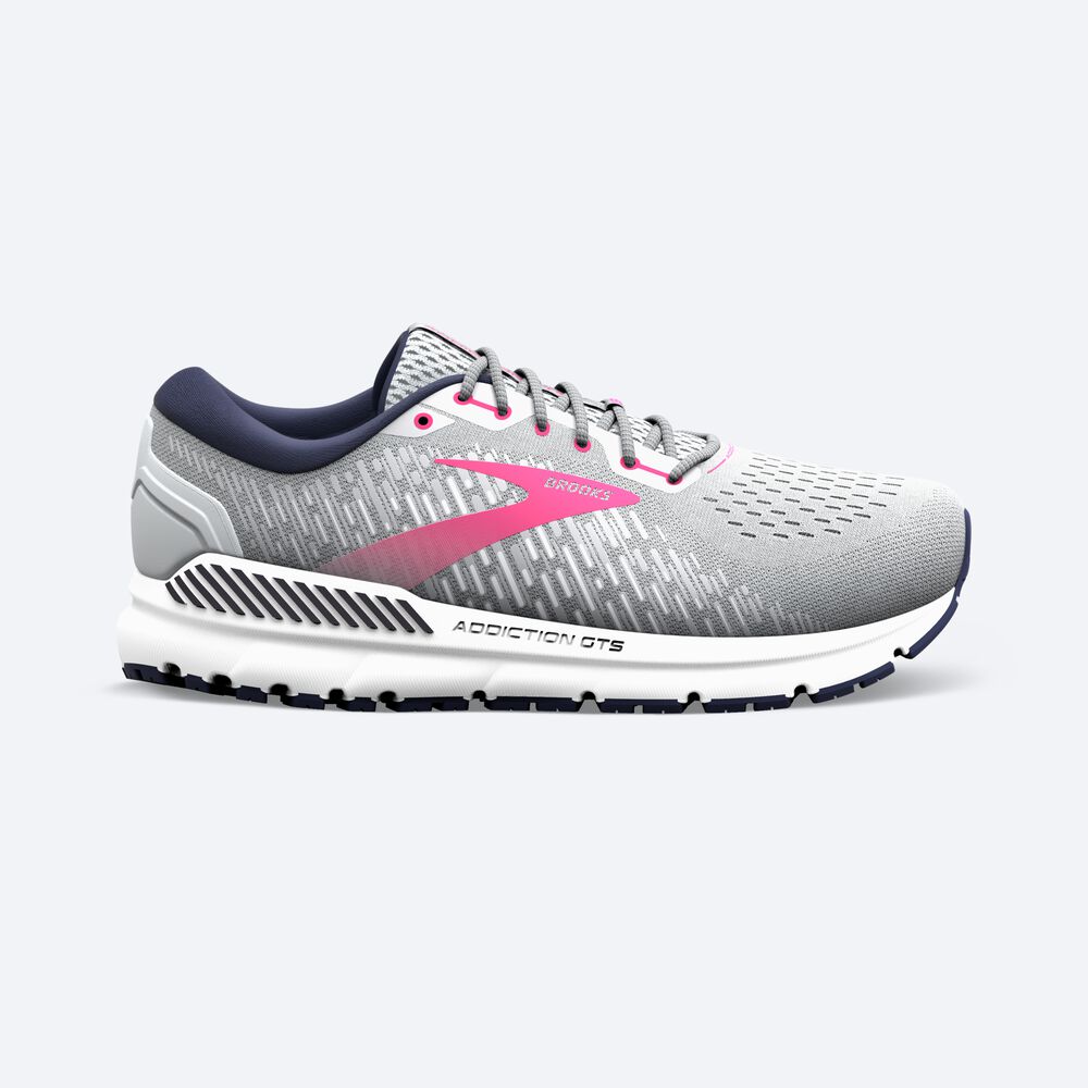 Brooks Addiction GTS 15 Női Futócipő Szürke/Sötétkék/Rózsaszín | HU349270