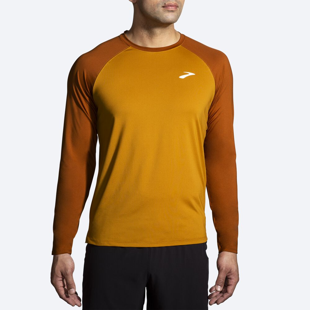 Brooks Atmosphere Long Sleeve 2.0 Férfi Póló Sárga/Barna | HU794365