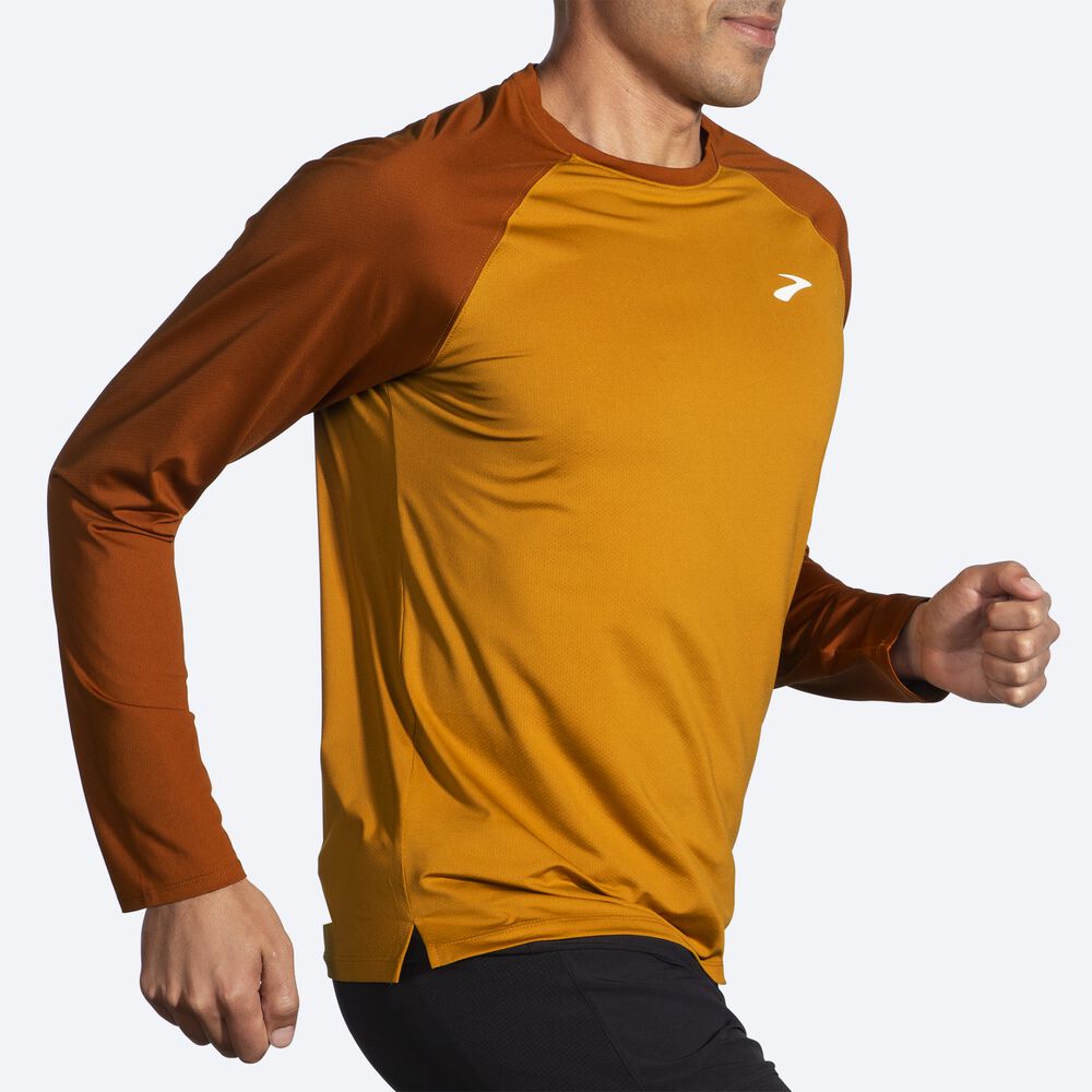 Brooks Atmosphere Long Sleeve 2.0 Férfi Póló Sárga/Barna | HU794365