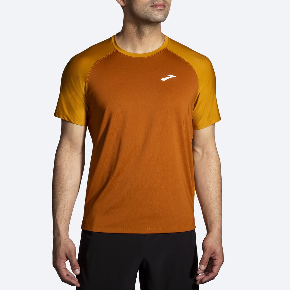 Brooks Atmosphere Short Sleeve 2.0 Férfi Póló Barna/Sárga | HU267194