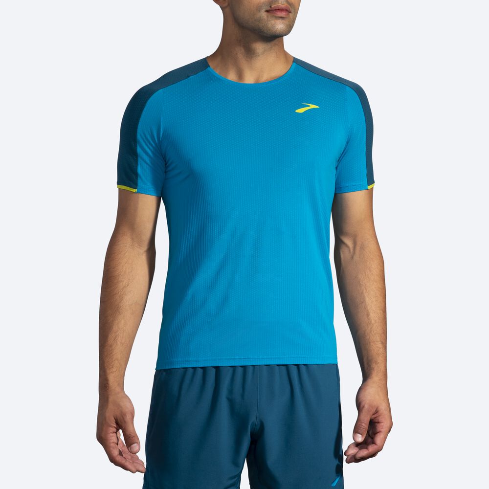 Brooks Atmosphere Short Sleeve Férfi Póló Kék/MélyZöld | HU054326