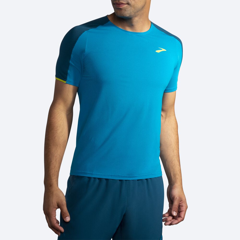 Brooks Atmosphere Short Sleeve Férfi Póló Kék/MélyZöld | HU054326