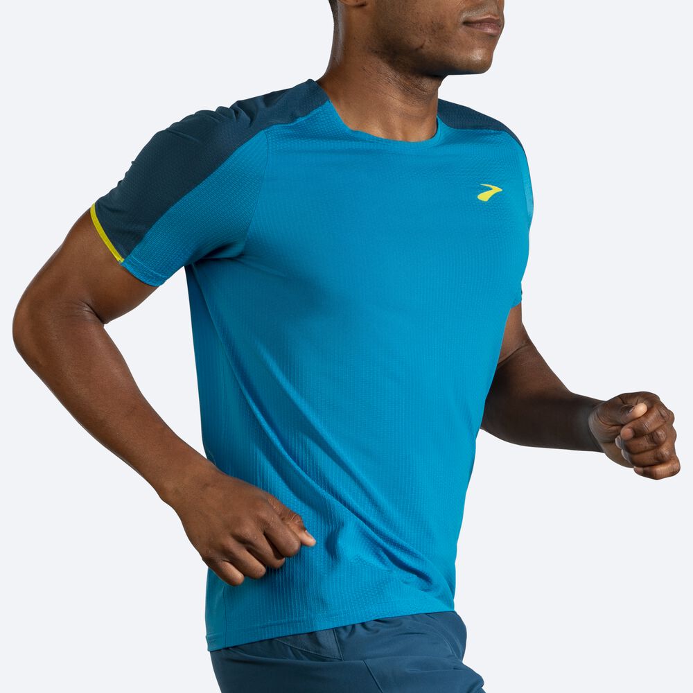 Brooks Atmosphere Short Sleeve Férfi Póló Kék/MélyZöld | HU054326