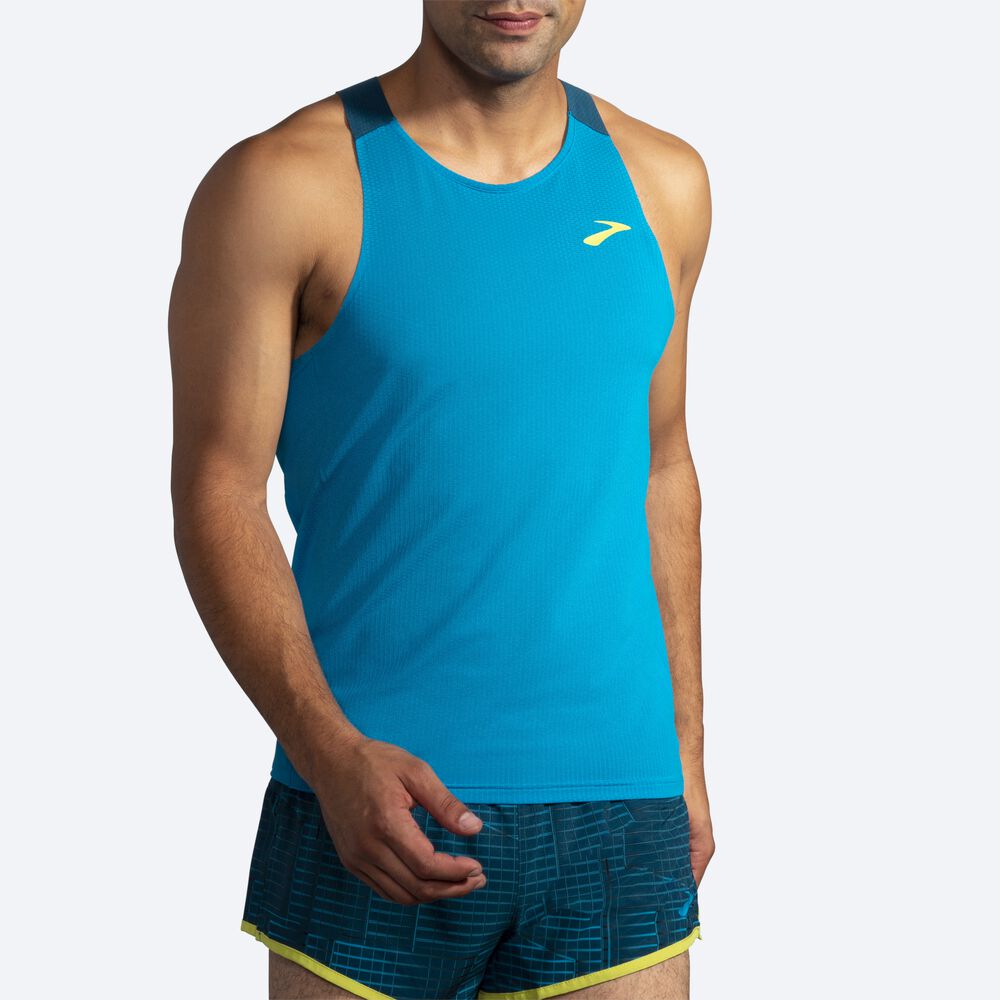 Brooks Atmosphere Singlet Férfi Ujjatlan Póló Kék/MélyZöld | HU519736