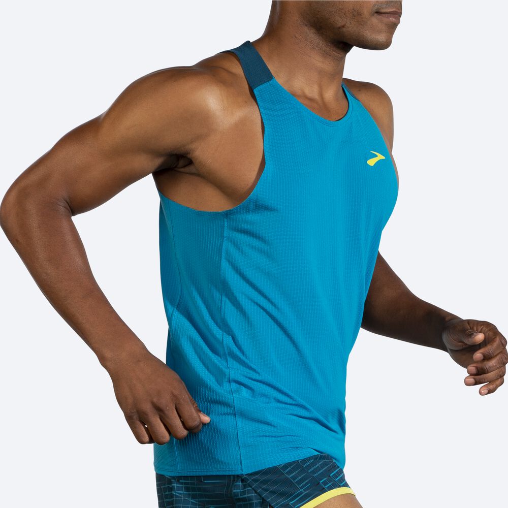 Brooks Atmosphere Singlet Férfi Ujjatlan Póló Kék/MélyZöld | HU519736