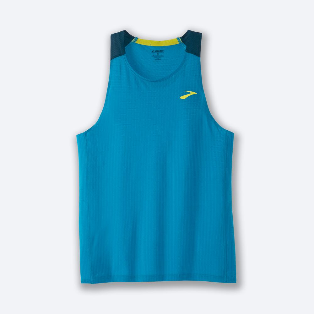 Brooks Atmosphere Singlet Férfi Ujjatlan Póló Kék/MélyZöld | HU519736