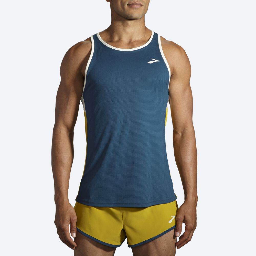 Brooks Atmosphere Singlet Férfi Ujjatlan Póló Sötétkék/Narancssárga | HU673592