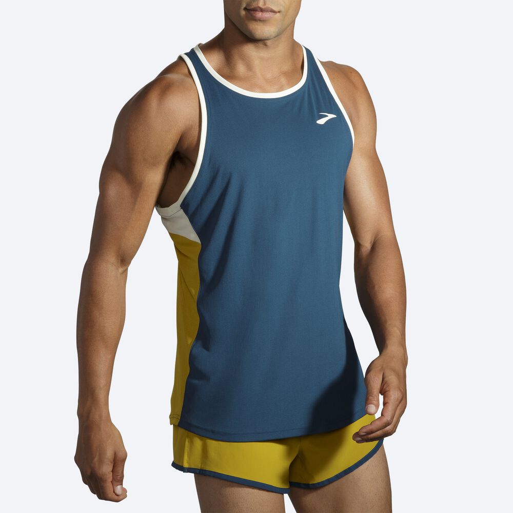 Brooks Atmosphere Singlet Férfi Ujjatlan Póló Sötétkék/Narancssárga | HU673592