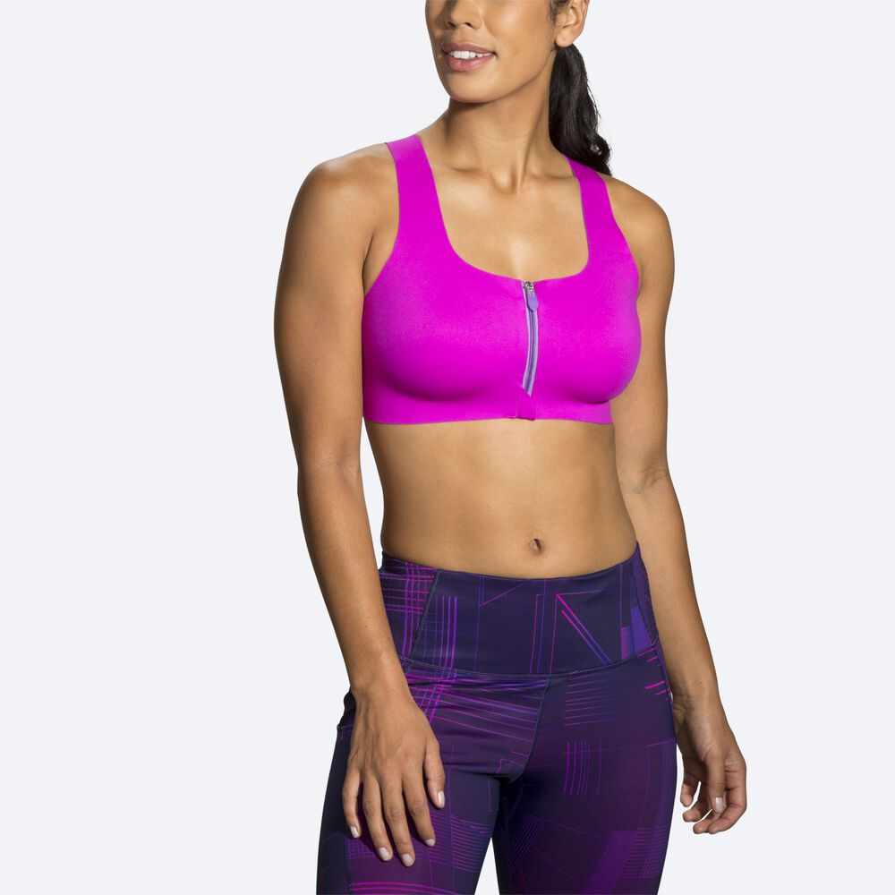 Brooks Dare Zip Run Bra Női Sportmelltartó Rózsaszín/Lila | HU367901