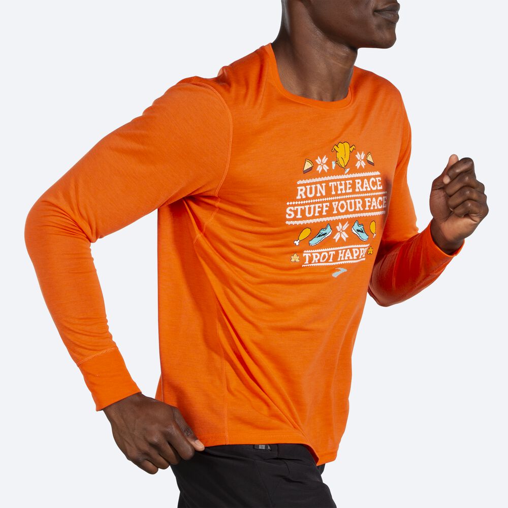 Brooks Distance Grafika Long Sleeve Férfi Póló Narancssárga | HU196253