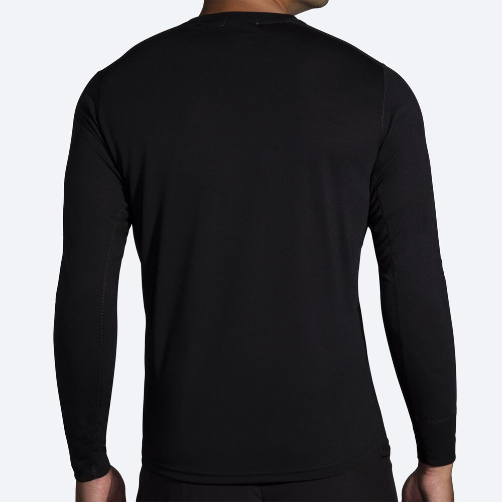 Brooks Distance Grafika Long Sleeve Férfi Póló Fekete/Csíkok | HU630845