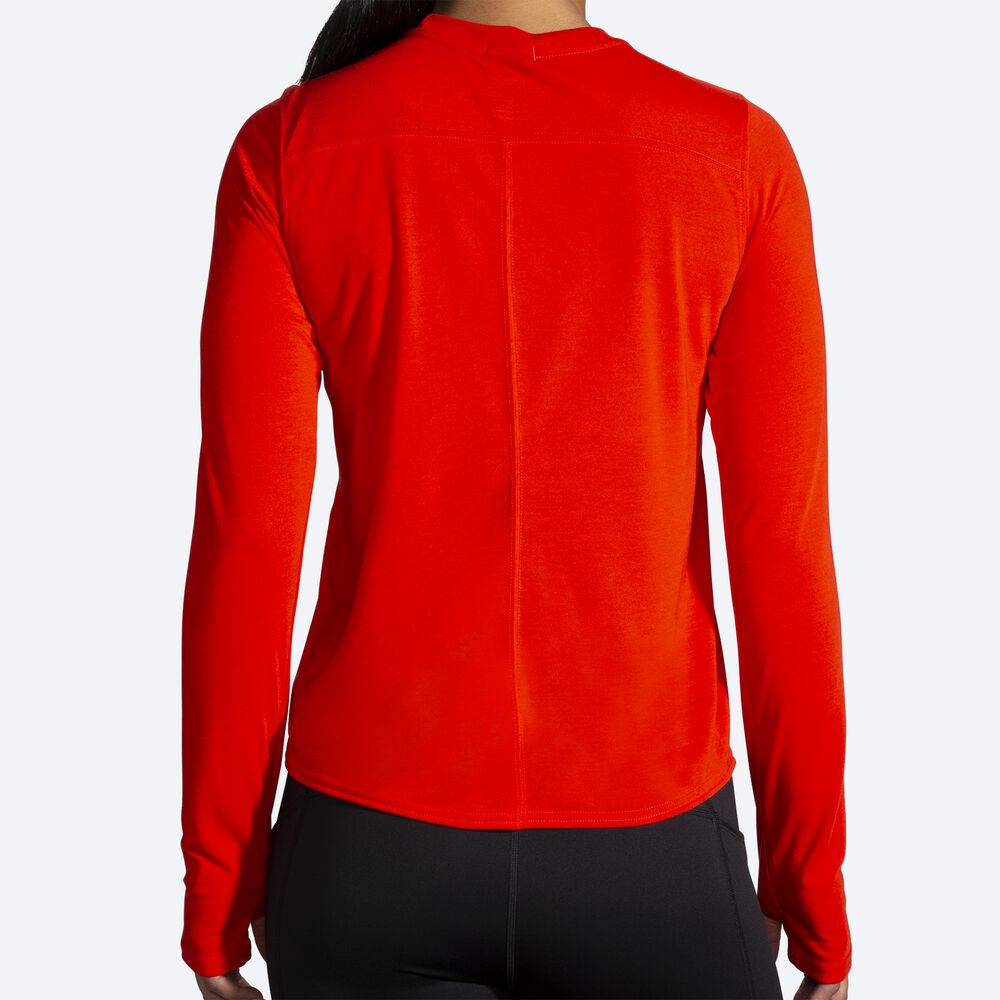 Brooks Distance Grafika Long Sleeve Női Póló Piros | HU263874