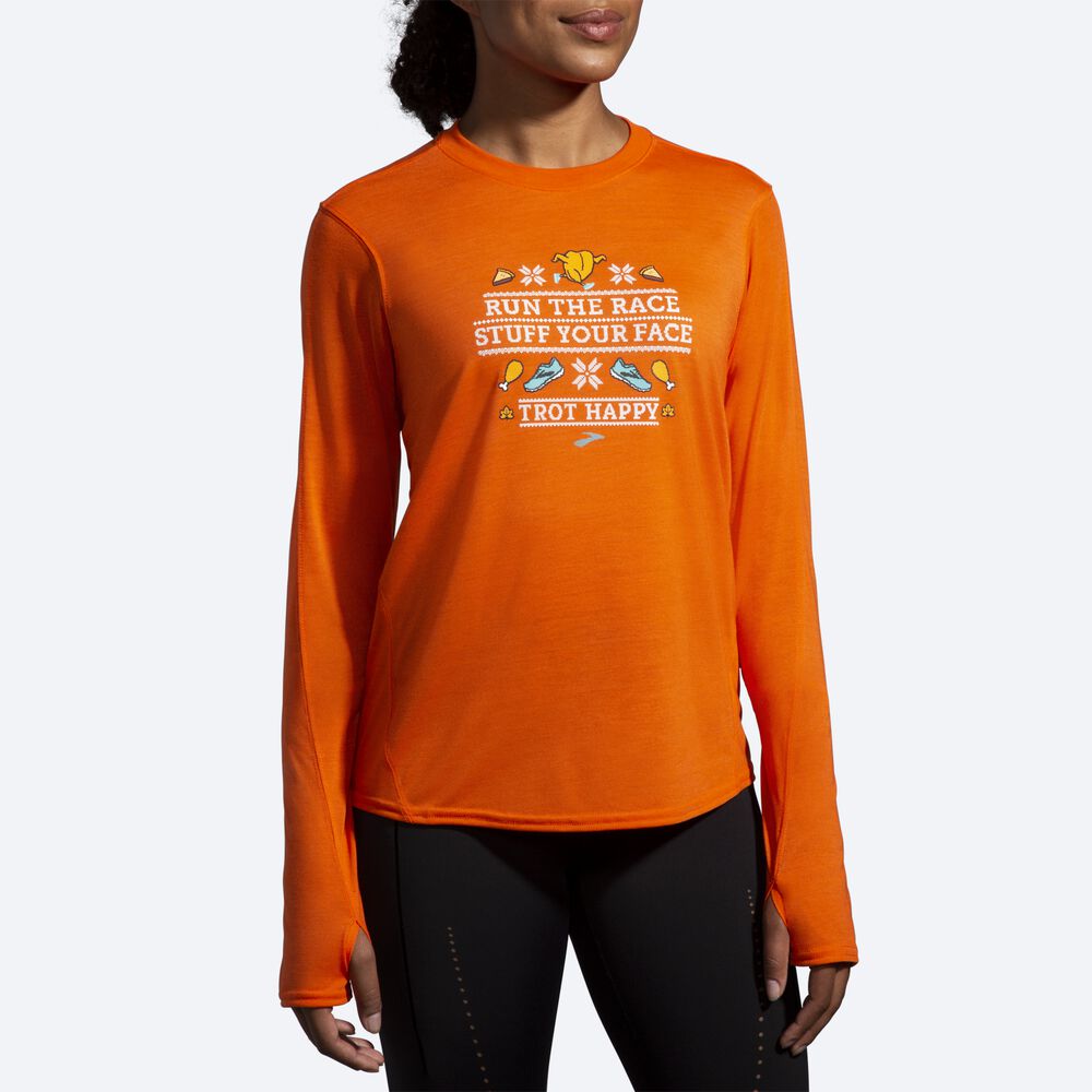 Brooks Distance Grafika Long Sleeve Női Póló Narancssárga | HU968125