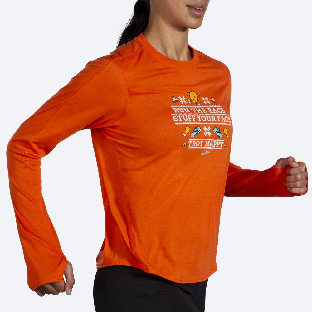 Brooks Distance Grafika Long Sleeve Női Póló Narancssárga | HU968125