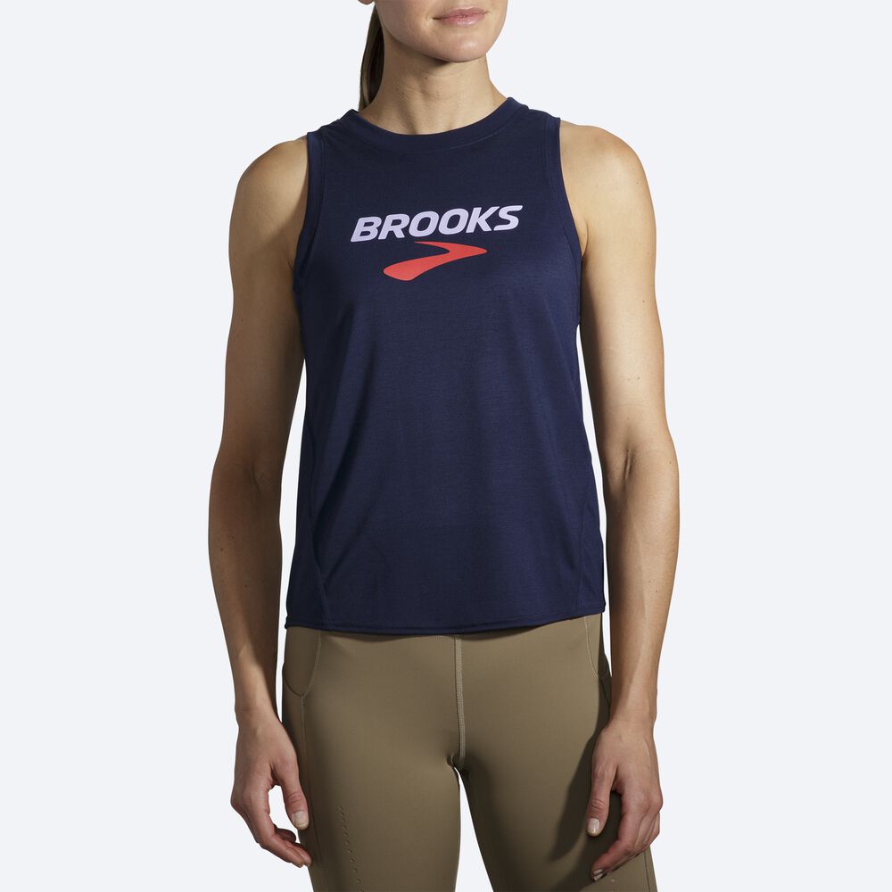 Brooks Distance Grafika Női Ujjatlan Póló Sötétkék | HU409186