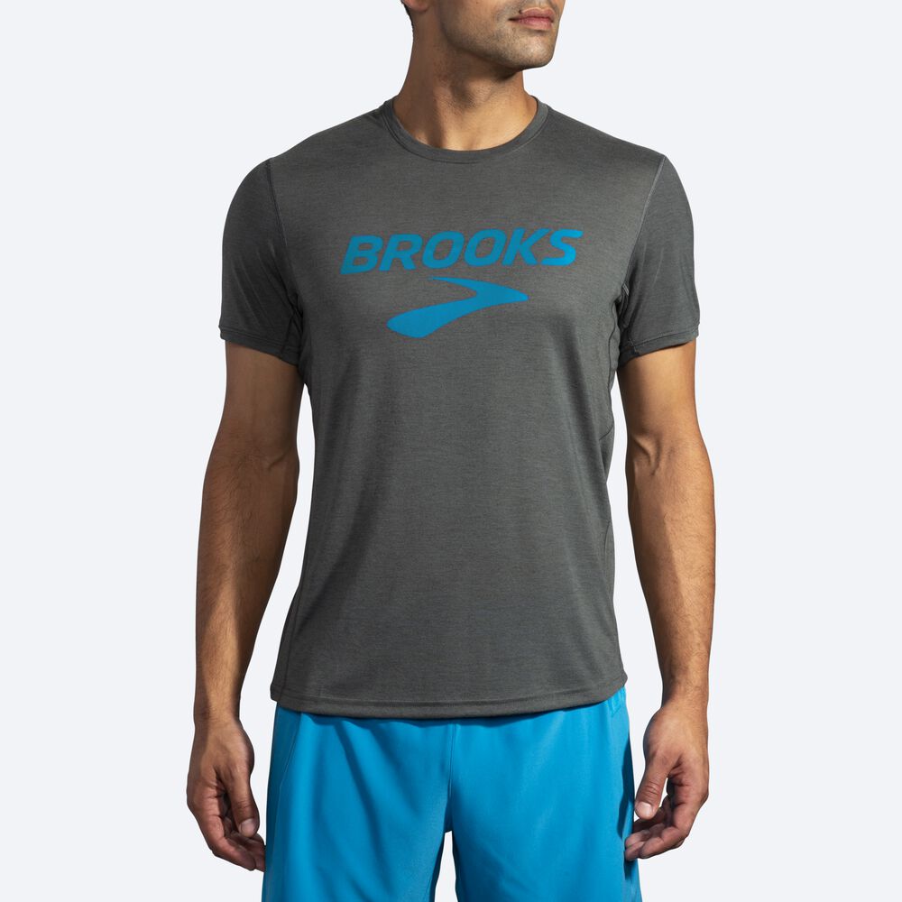 Brooks Distance Grafika Short Sleeve Férfi Póló Sötét | HU243587