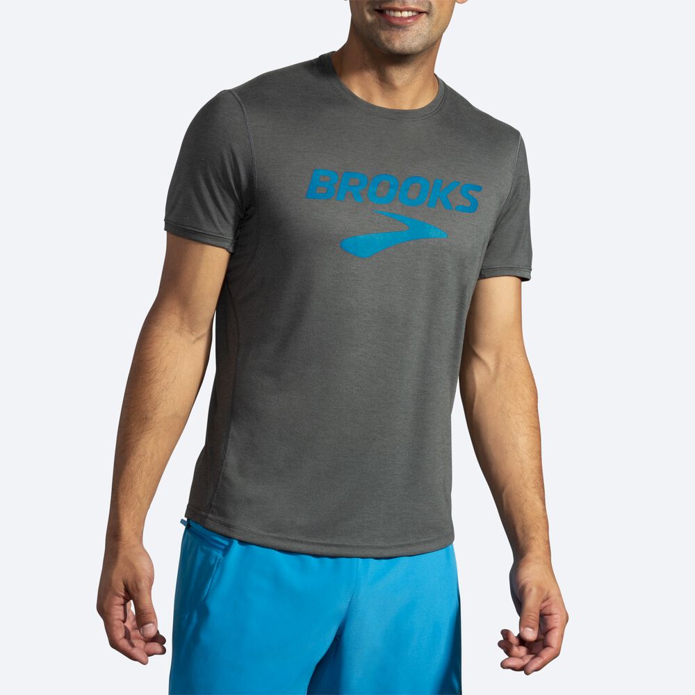 Brooks Distance Grafika Short Sleeve Férfi Póló Sötét | HU243587