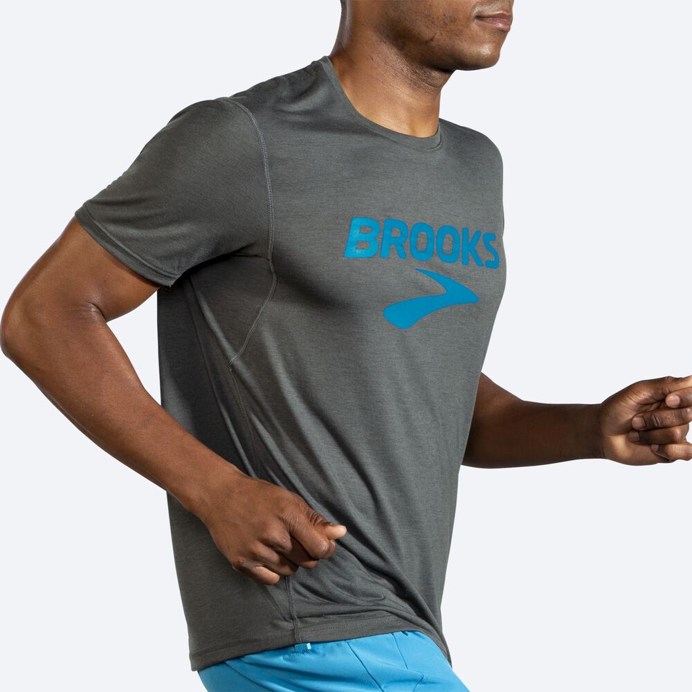 Brooks Distance Grafika Short Sleeve Férfi Póló Sötét | HU243587