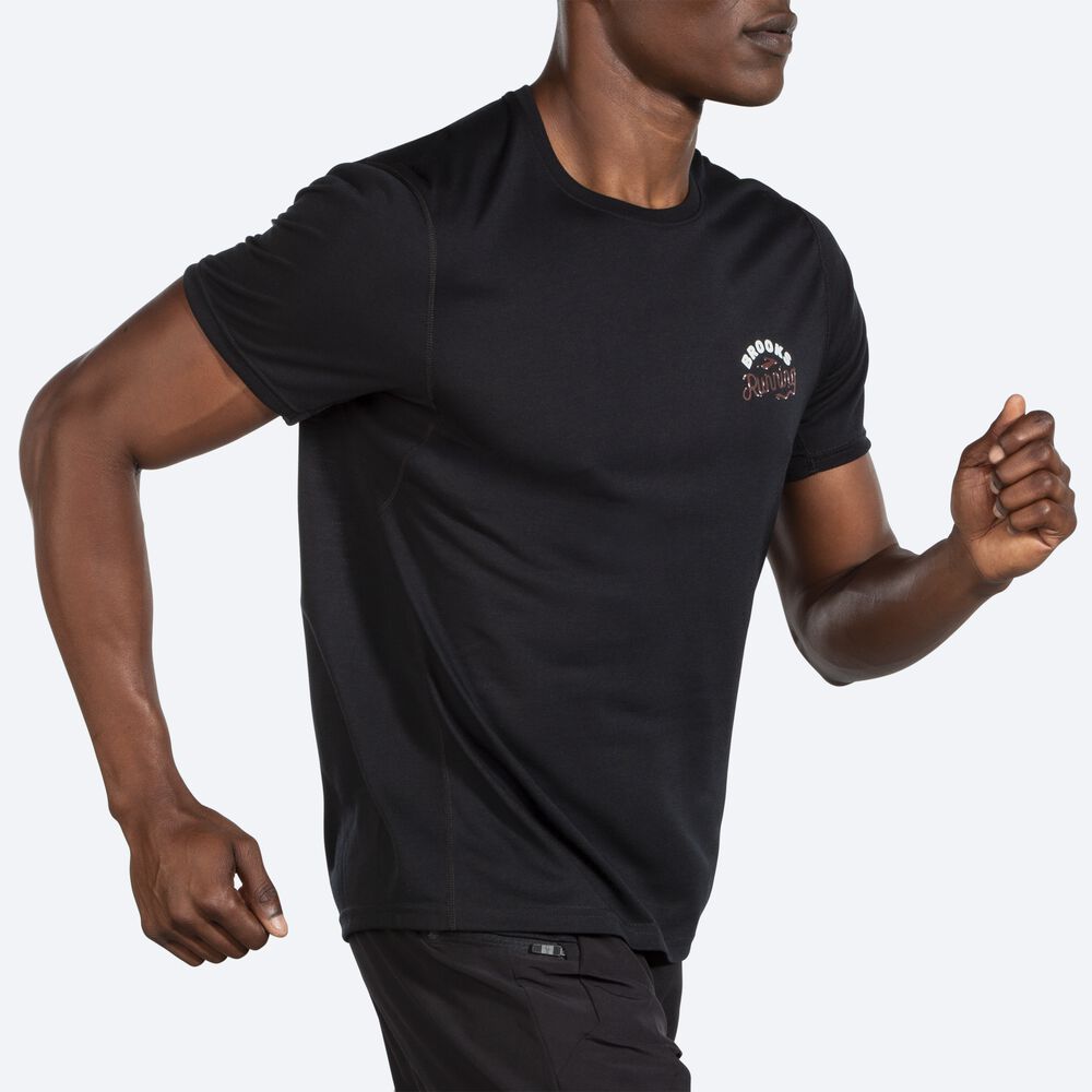 Brooks Distance Grafika Short Sleeve Férfi Póló Fekete | HU278961