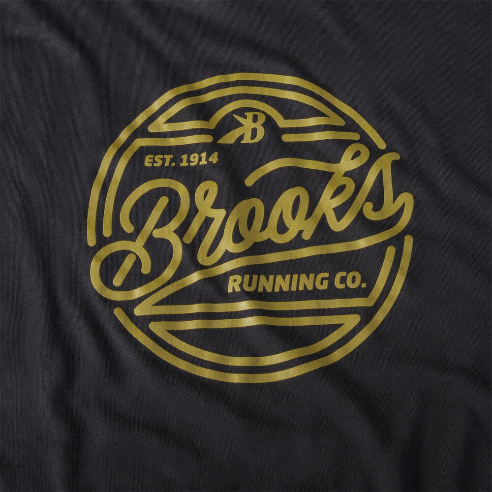 Brooks Distance Grafika Short Sleeve Férfi Póló Fekete/Arany | HU293146