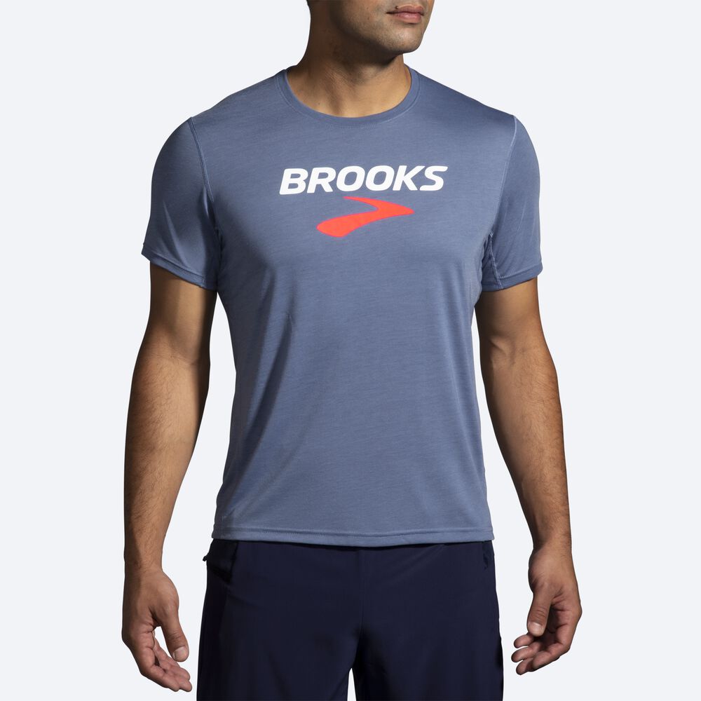 Brooks Distance Grafika Short Sleeve Férfi Póló Szürke | HU325647