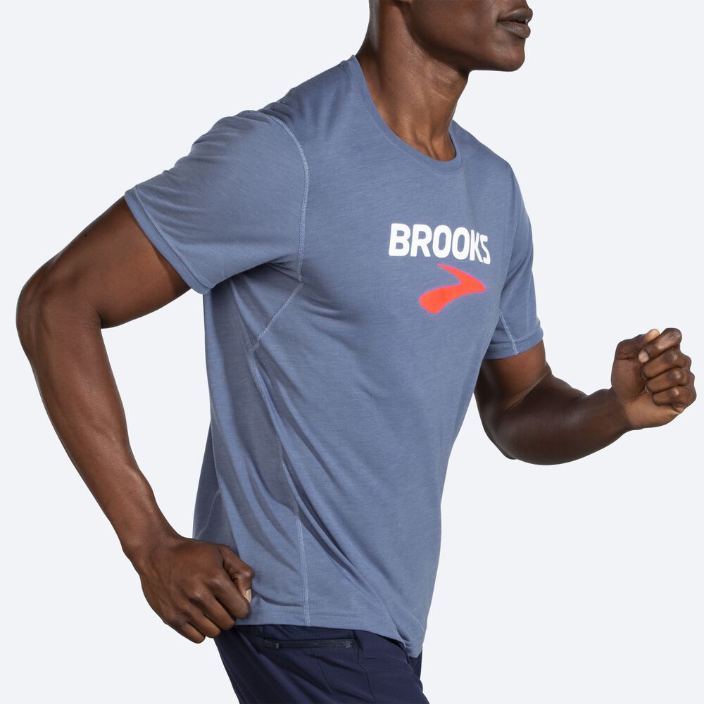 Brooks Distance Grafika Short Sleeve Férfi Póló Szürke | HU325647