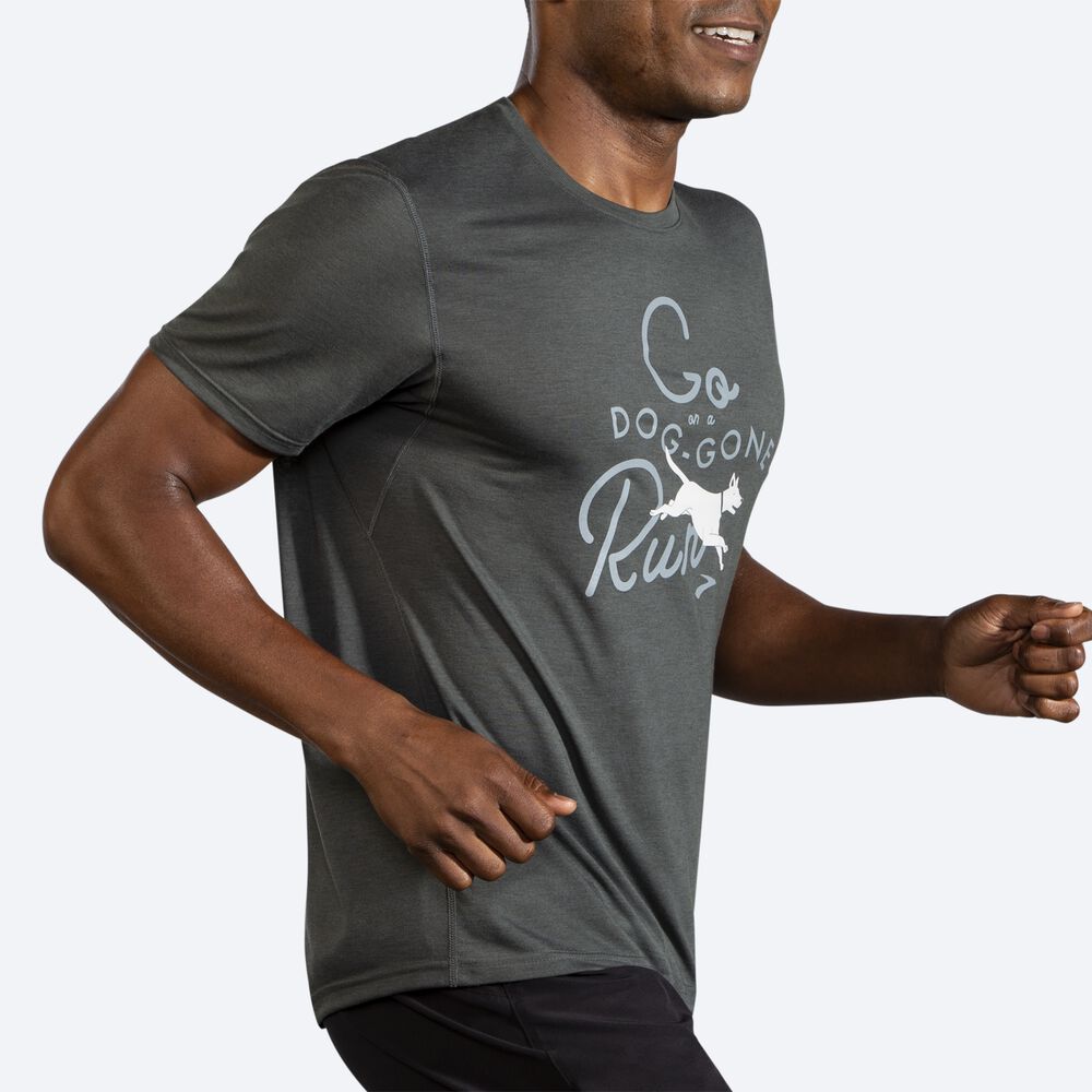 Brooks Distance Grafika Short Sleeve Férfi Póló Sötét | HU412058