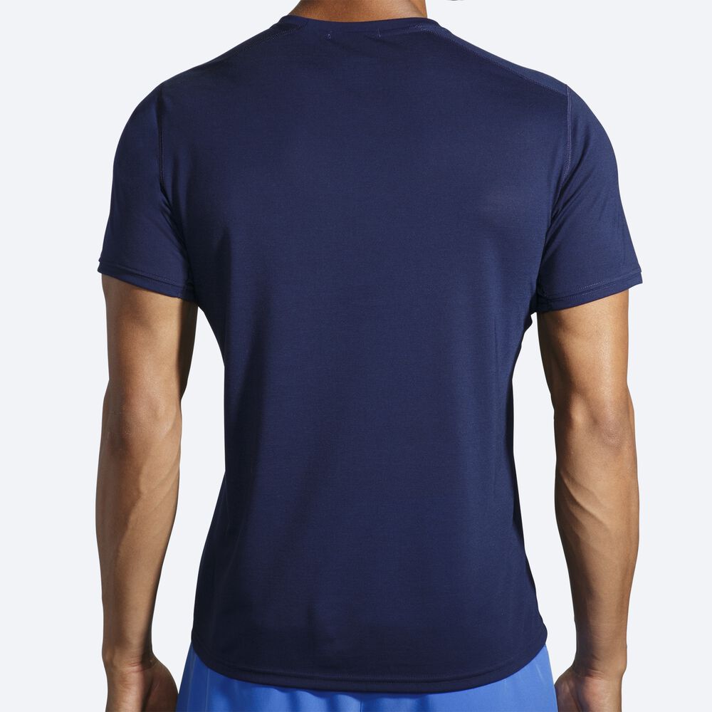 Brooks Distance Grafika Short Sleeve Férfi Póló Sötétkék/Kék | HU480175