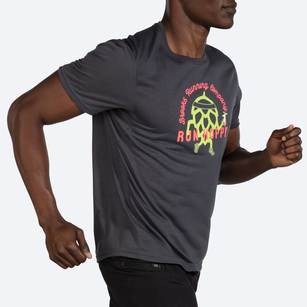 Brooks Distance Grafika Short Sleeve Férfi Póló Szürke | HU495718