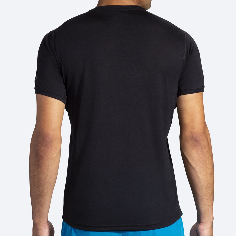 Brooks Distance Grafika Short Sleeve Férfi Póló Fekete/Kék | HU560839