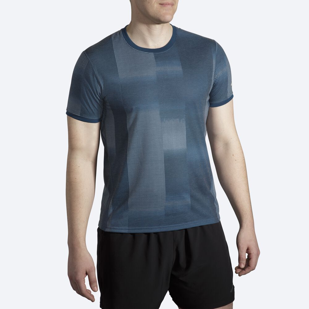 Brooks Distance Grafika Short Sleeve Férfi Póló Sötétkék | HU589624