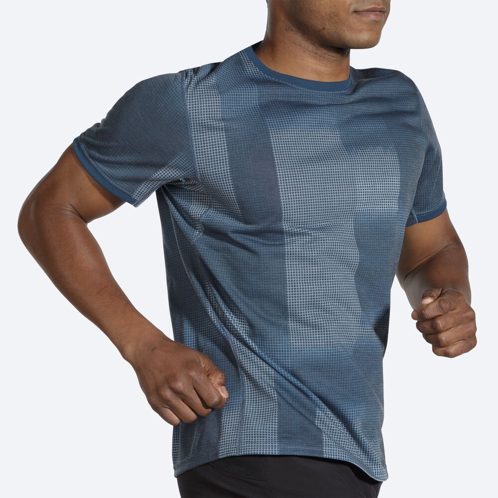 Brooks Distance Grafika Short Sleeve Férfi Póló Sötétkék | HU589624