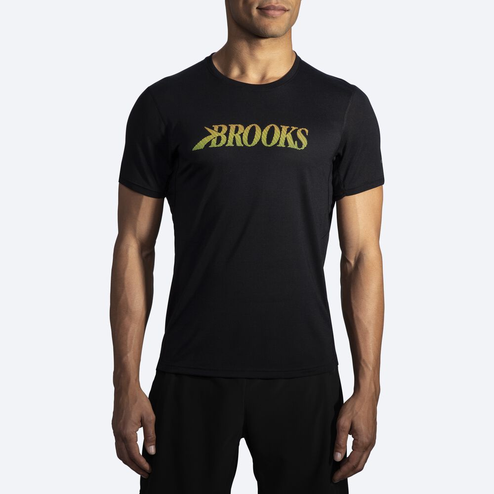 Brooks Distance Grafika Short Sleeve Férfi Póló Fekete | HU689130