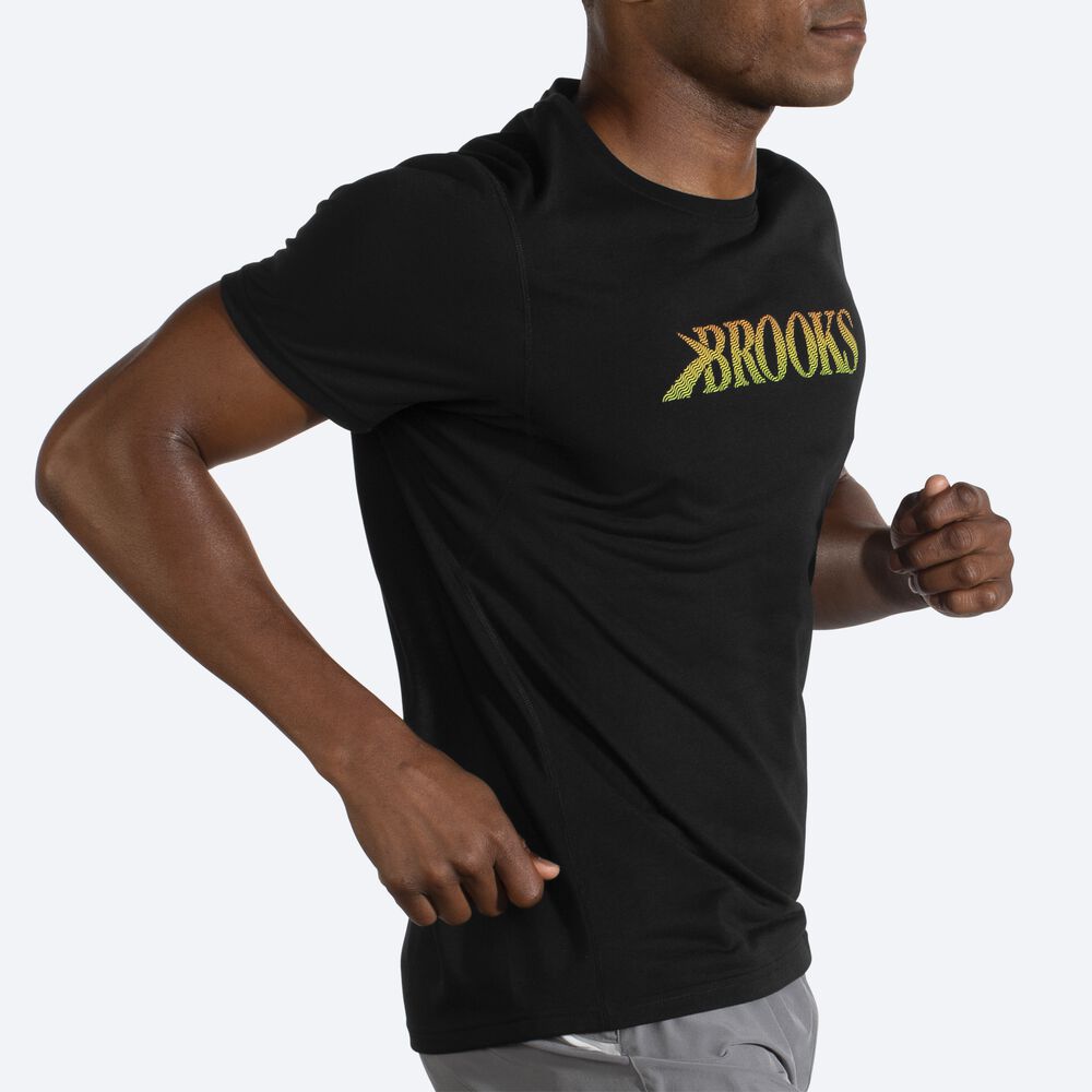 Brooks Distance Grafika Short Sleeve Férfi Póló Fekete | HU689130