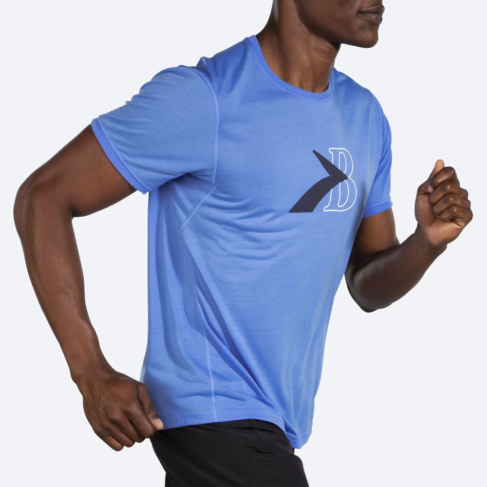 Brooks Distance Grafika Short Sleeve Férfi Póló Kék | HU698475