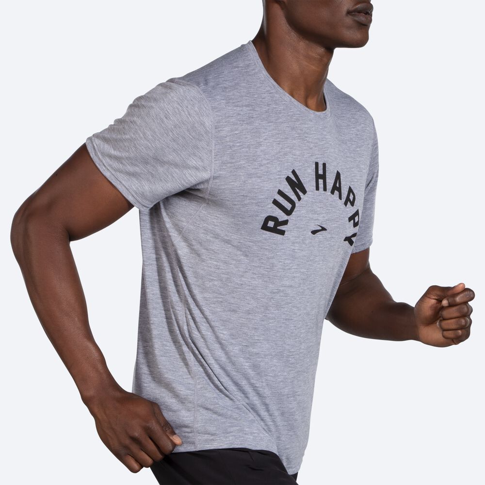 Brooks Distance Grafika Short Sleeve Férfi Póló Szürke | HU741938