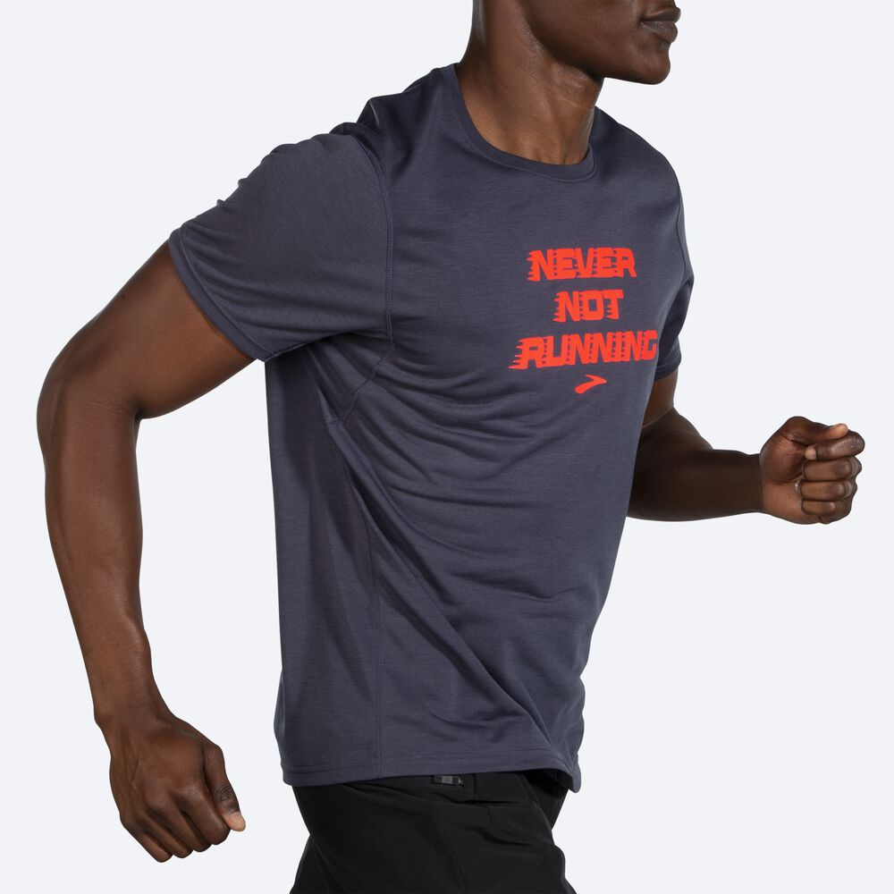 Brooks Distance Grafika Short Sleeve Férfi Póló Sötétkék | HU750632