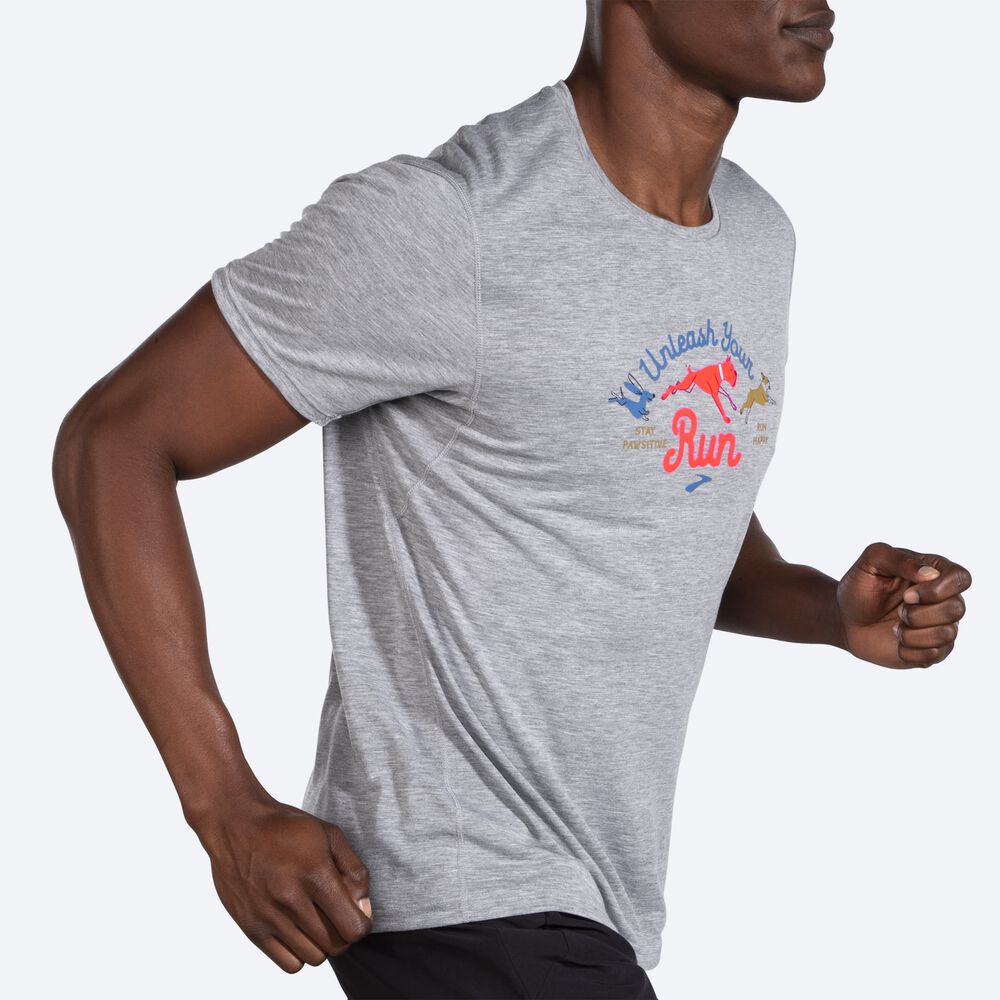 Brooks Distance Grafika Short Sleeve Férfi Póló Szürke | HU873125