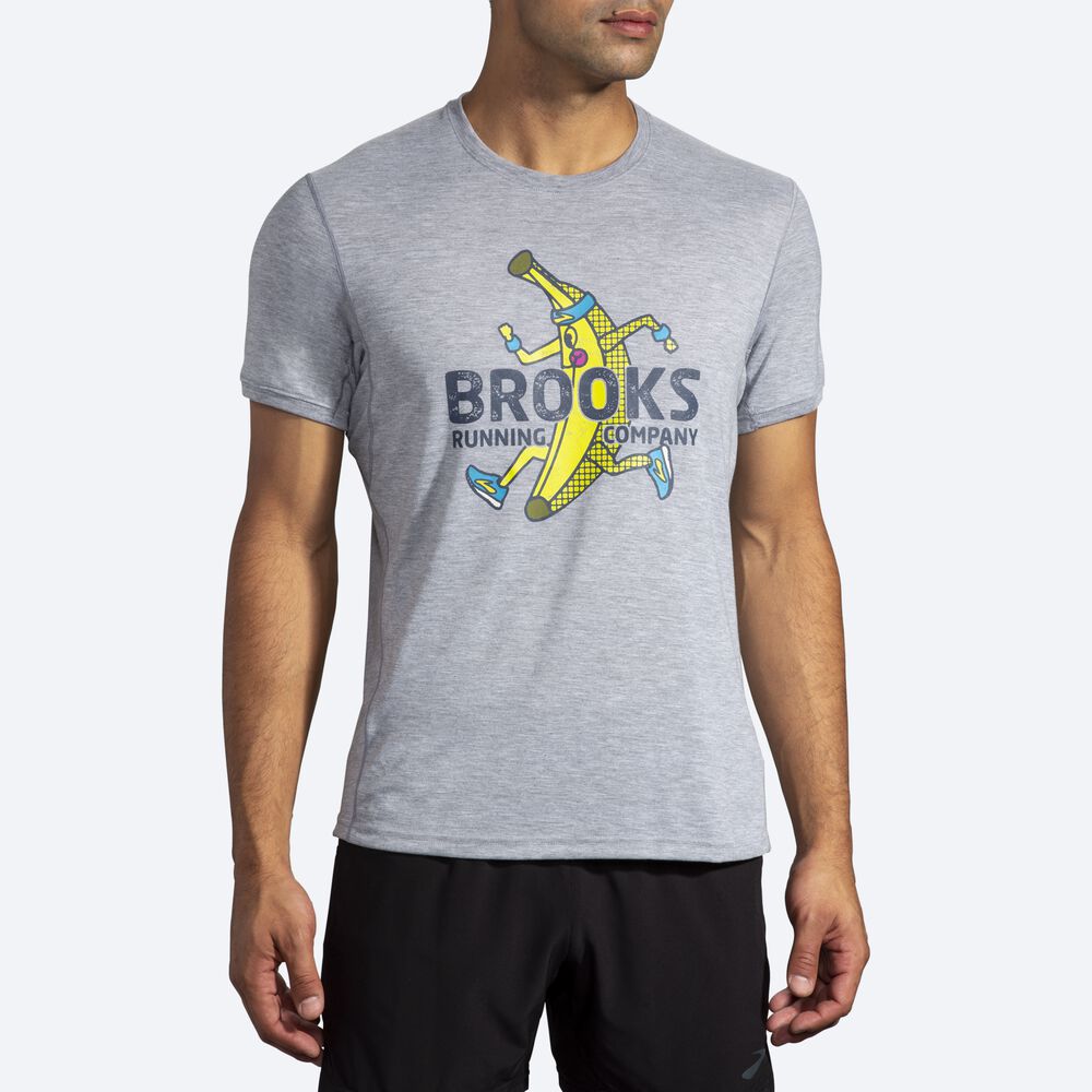 Brooks Distance Grafika Short Sleeve Férfi Póló Szürke | HU875269